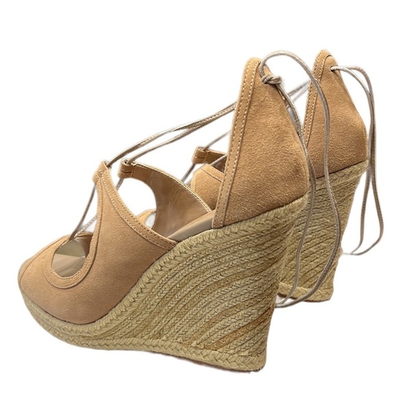 Trina Turk Lace Up Wedge Espadrille Tan  Sandals Size 9 NEW - Picture 1 of 8